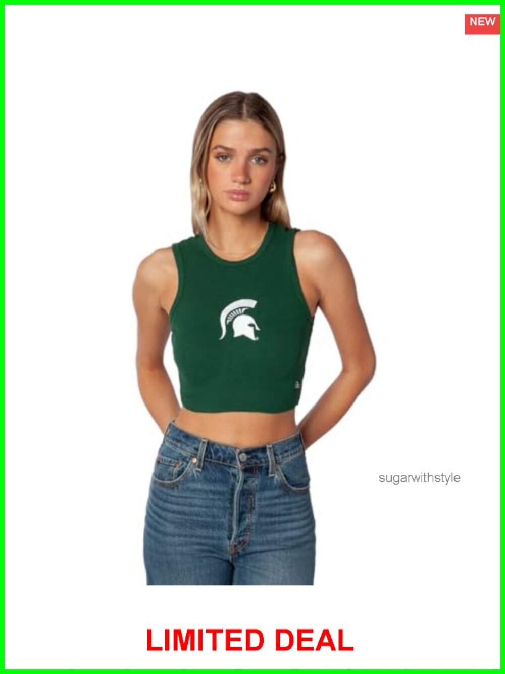 Hype & Vice Cropped Ribbed Cut-Off Tank Top Game Day College Shirt